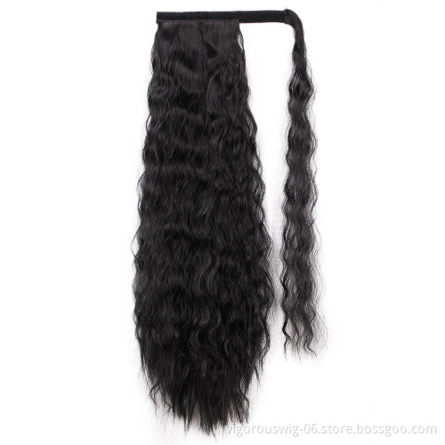 Vigorous Long Ponytail Hair Extensions for Women Synthetic Wrap Around Wavy Ponytail 22" Magic Paste Heat Resistant Hairpiece